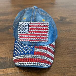 Denim Cap with American Flag Rhinestones